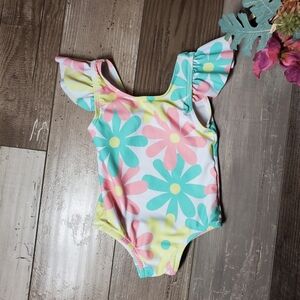 SHEIN Floral Retro Flutter Sleeve Baby Girl Swimsuit Size 70 6-12m NWOT